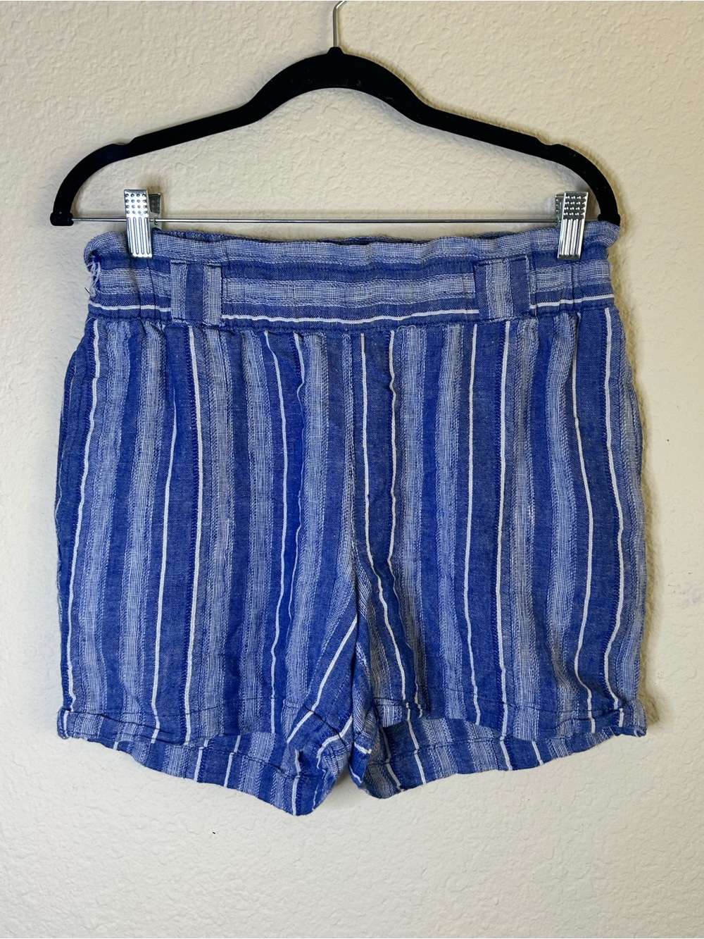 DASH Striped Blue Women’s Casual Linen Blend Shorts Small Beach Camp Summer Boho